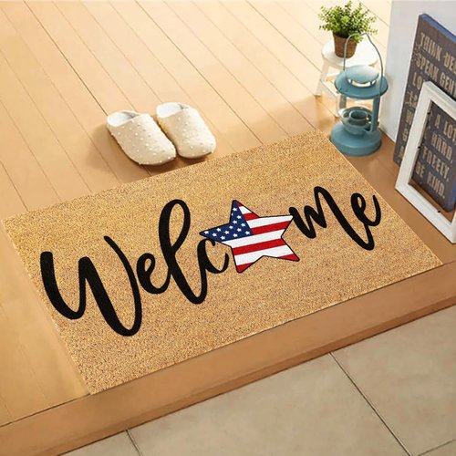 FYSUIMU Patriotic Coir Door Mat - Non-Slip American Flag Design | 4th of July Home Decor, 16.5 x 29 Inch