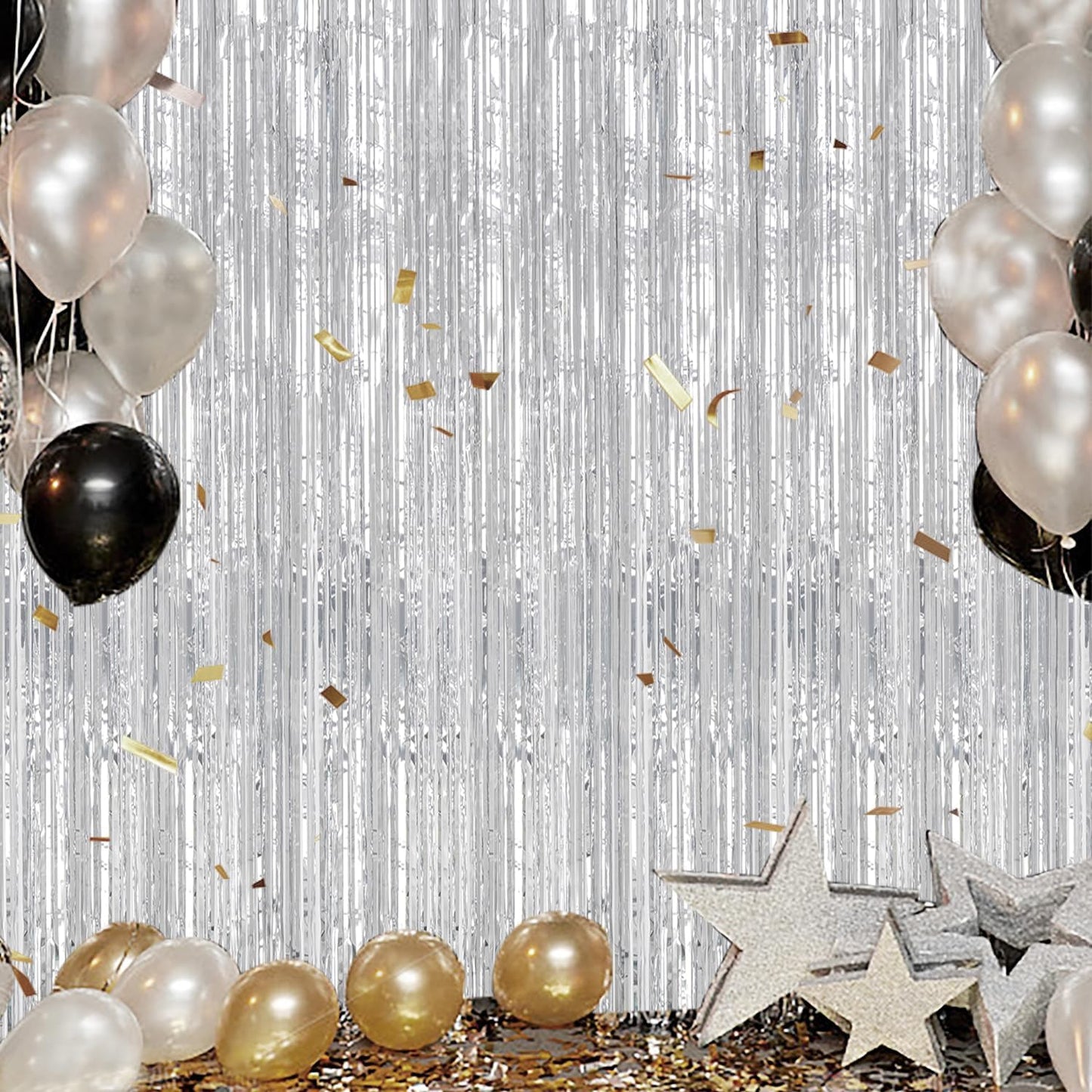 DECOCKRAT 3 Pack Foil Fringe Backdrop - Silver Shiny Tinsel Curtains for Party Decoration/Photo Booth Props - 3.3x8.2 FT Metallic Foil Backdrop for Birthday, Wedding, Graduation, Christmas.