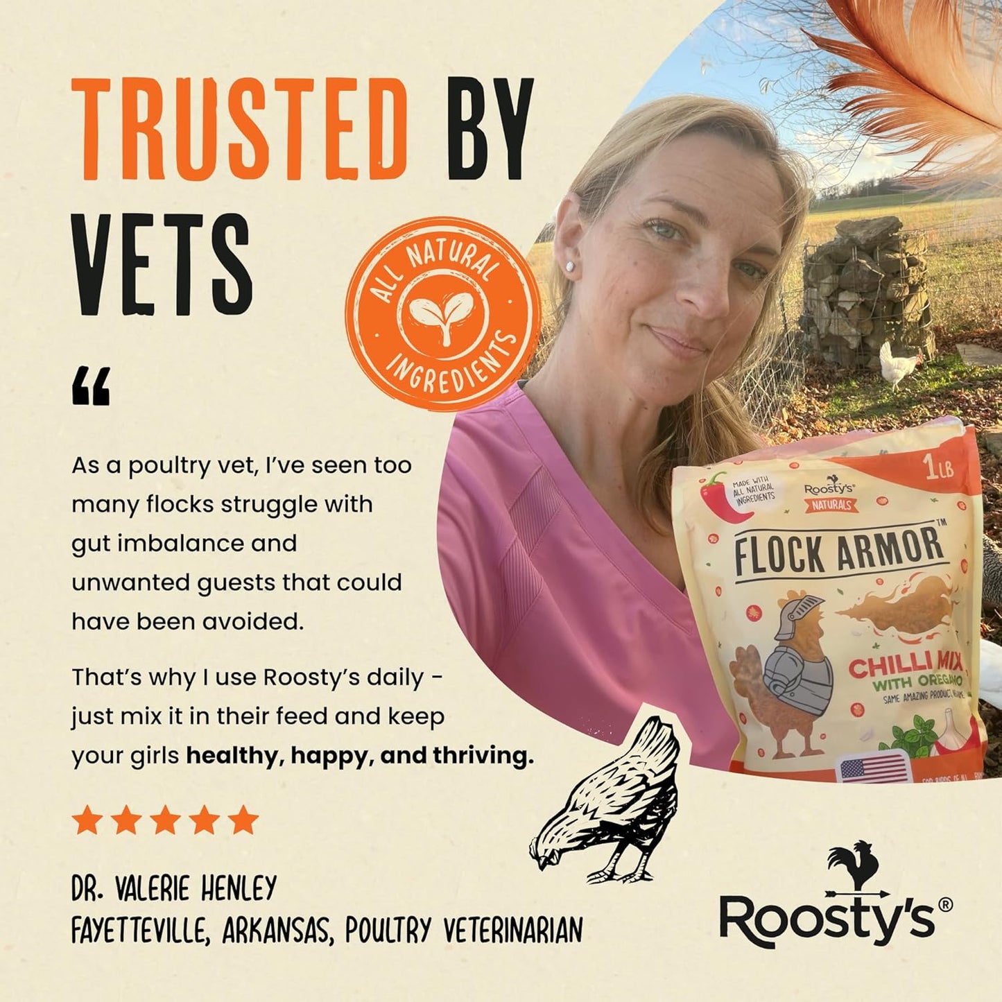 Roosty's Naturals Flock Armor - All-Natural Chicken De-Wormer Powder | Chili Mix | XL 1LB Pouch
