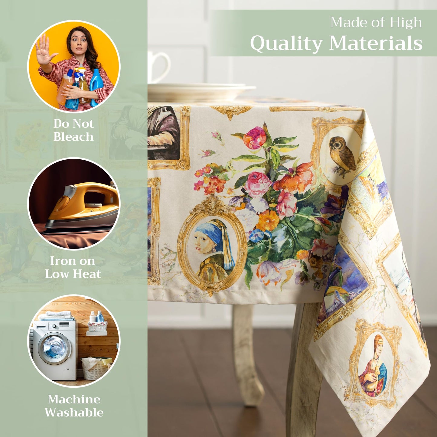 Maison d' Hermine Table Cloth Square Table 100% Cotton 60 x 60 Inches Tablecloth Reusable Decorative for Dining Kitchen Room Farmhouse Home Gifts for Mothers Day Spring Summer - Masterpiece