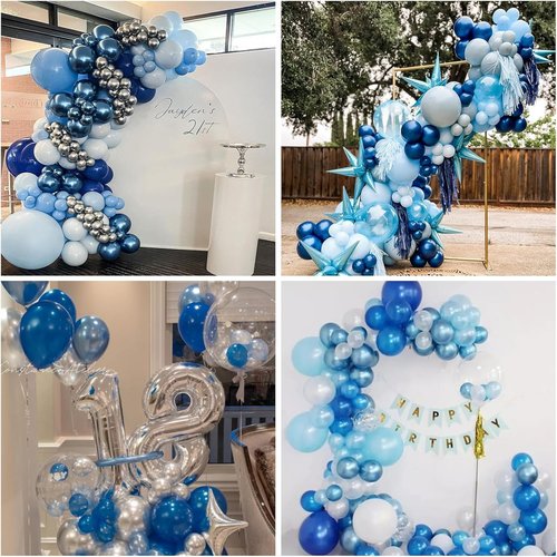 Blue and Silver Balloons by [Brand Name] - 60 Pcs Metallic Confetti Helium Latex for Birthday & Graduation Decor