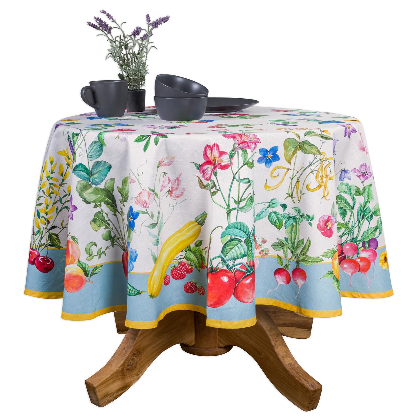 Maison d' Hermine Table Cloth Round Table 100% Cotton 63 Round Inches Tablecloth Reusable Decorative for Dining Kitchen Room Farmhouse Home Gifts for Mothers Day Spring Summer - Giverny