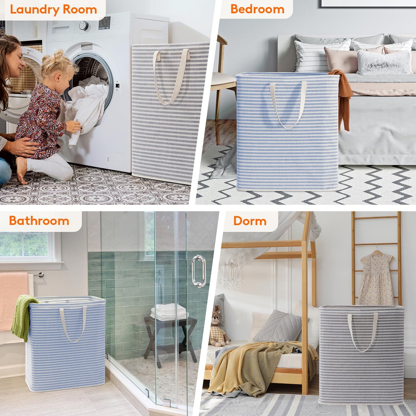 Lifewit 2 Pack Laundry Basket 100L Each, Collapsible Clothes Hamper with Reinforced Handles, Freestanding Waterproof Design for Bedroom and Laundry Room, Grey&Blue 200L Total