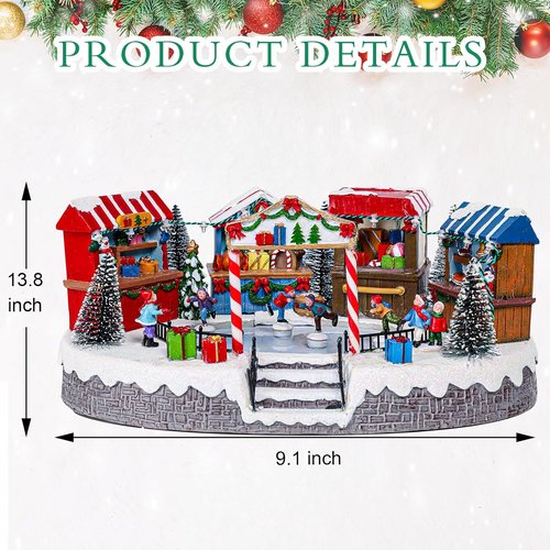 Bdor Christmas Market Village Scene - LED Lights & Musical Animation | 8.3 x 5.9 x 5.9 Inches Holiday Décor