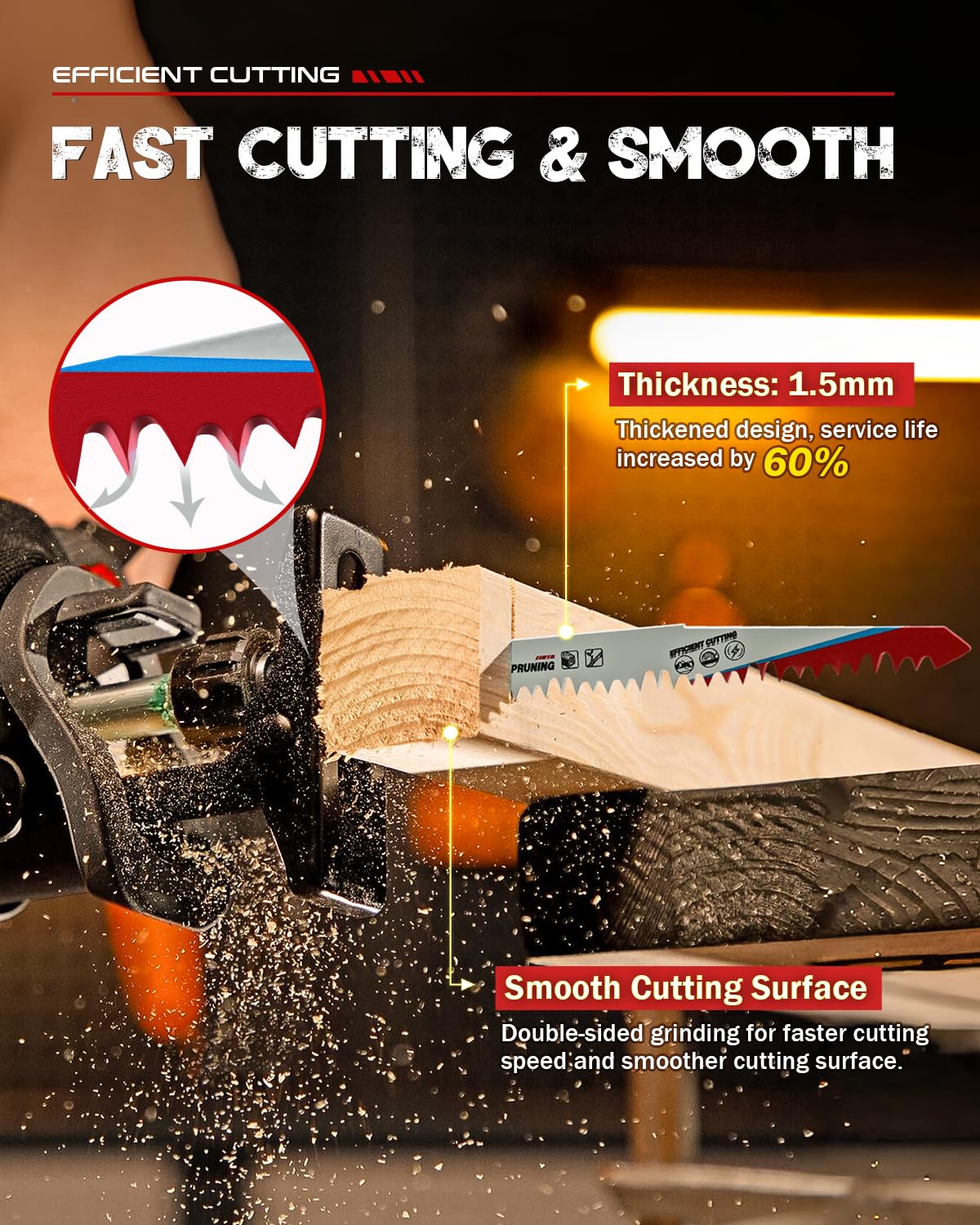 Wood Pruning Reciprocating Saw Blades - Durable High Carbon Steel for Fast Tree Cutting | 9 Inch, 5 Pack