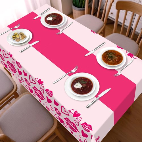 Childom 2 Pcs Valentines Day Tablecloths for Valentines Day Decorations,54" x 108" Disposable Plastic Tablecloths,Rectangle Lip Table Cover for Party Decorations Mothers Day Anniversary Birthday