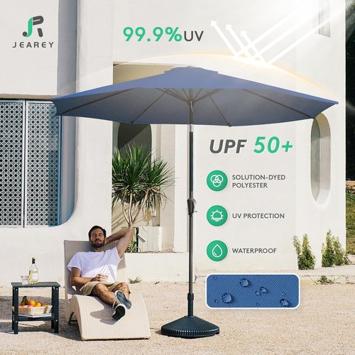 JEAREY 9FT Outdoor Patio Umbrella - Push Button Tilt & Crank | UV Protection, Waterproof - Dark Blue
