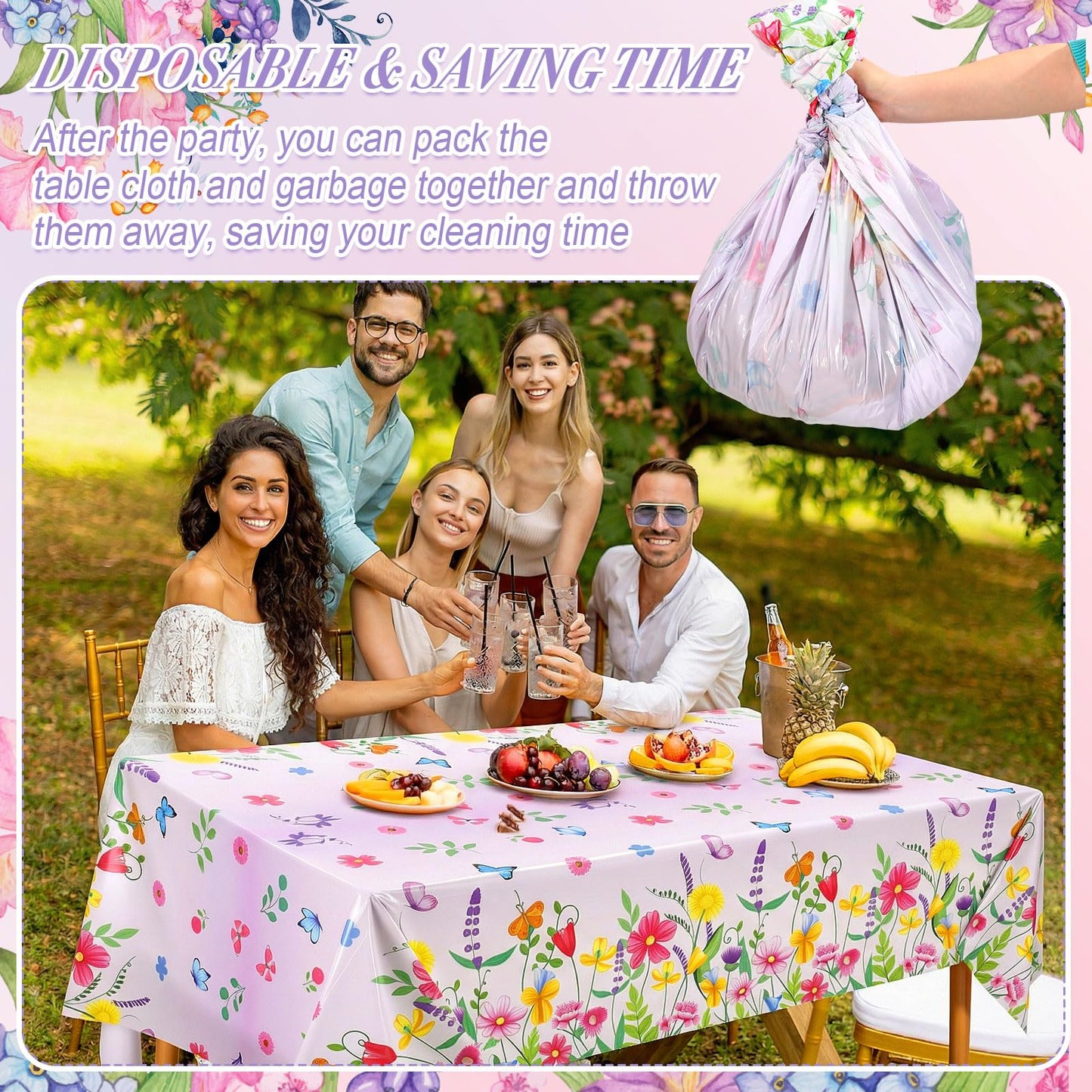 Oudain 3 Pcs Easter Tablecloth Decorations - 54×108 Inch Spring Flower Disposable Plastic Waterproof Pastel Garden Floral Table Cover Runner Rectangular for Easter Brunch Baby Shower Wedding Party