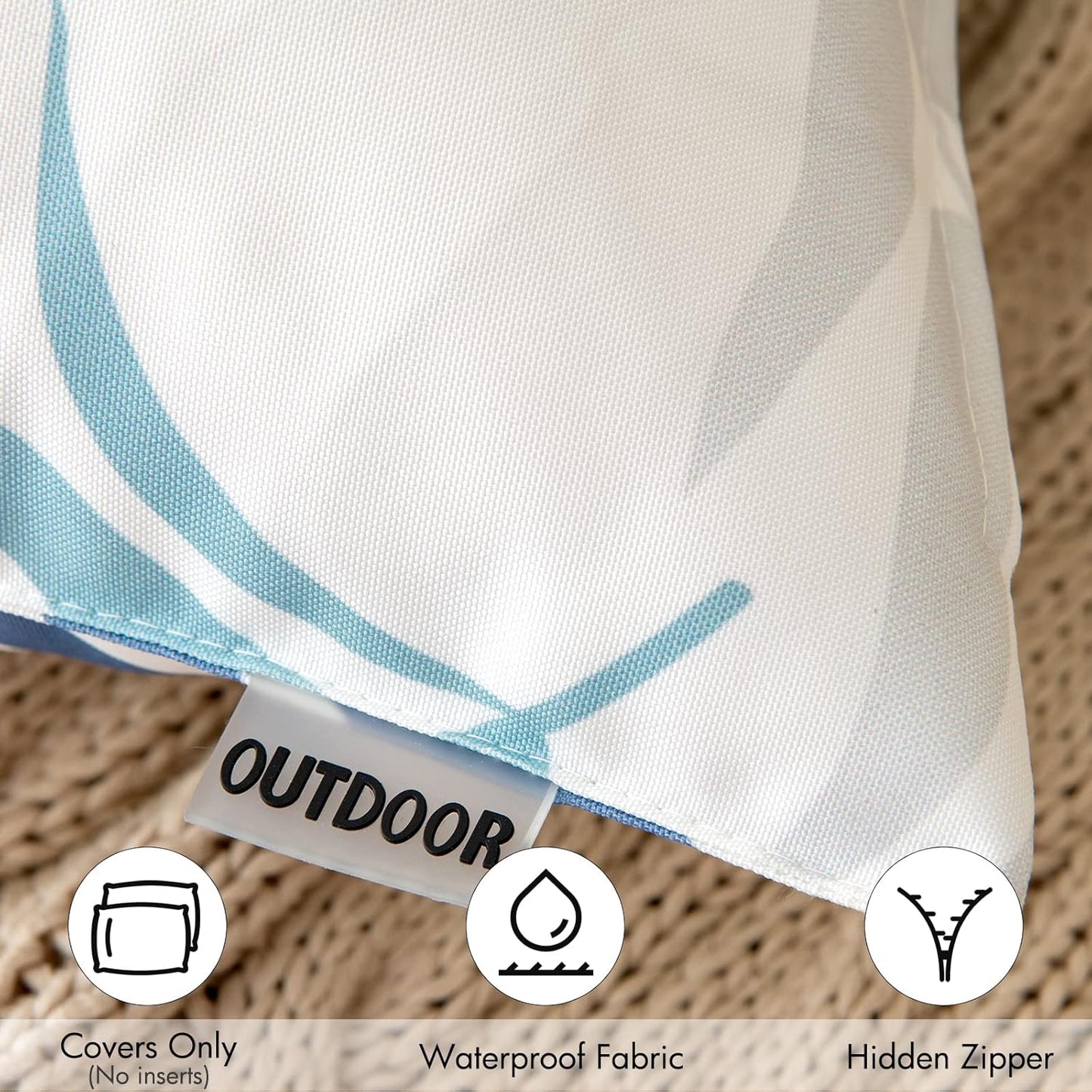 MIULEE Decorative Outdoor Throw Pillow Covers - Waterproof Natural Leaves Pattern | 18x18 Inch, Blue (Pack of 2)