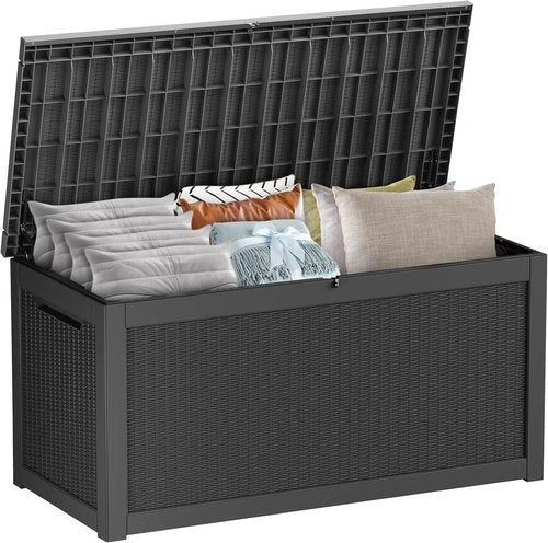 320 Gallon Waterproof Outdoor Storage Box - Lockable Resin Deck Container for Patio Furniture & Tools | Black