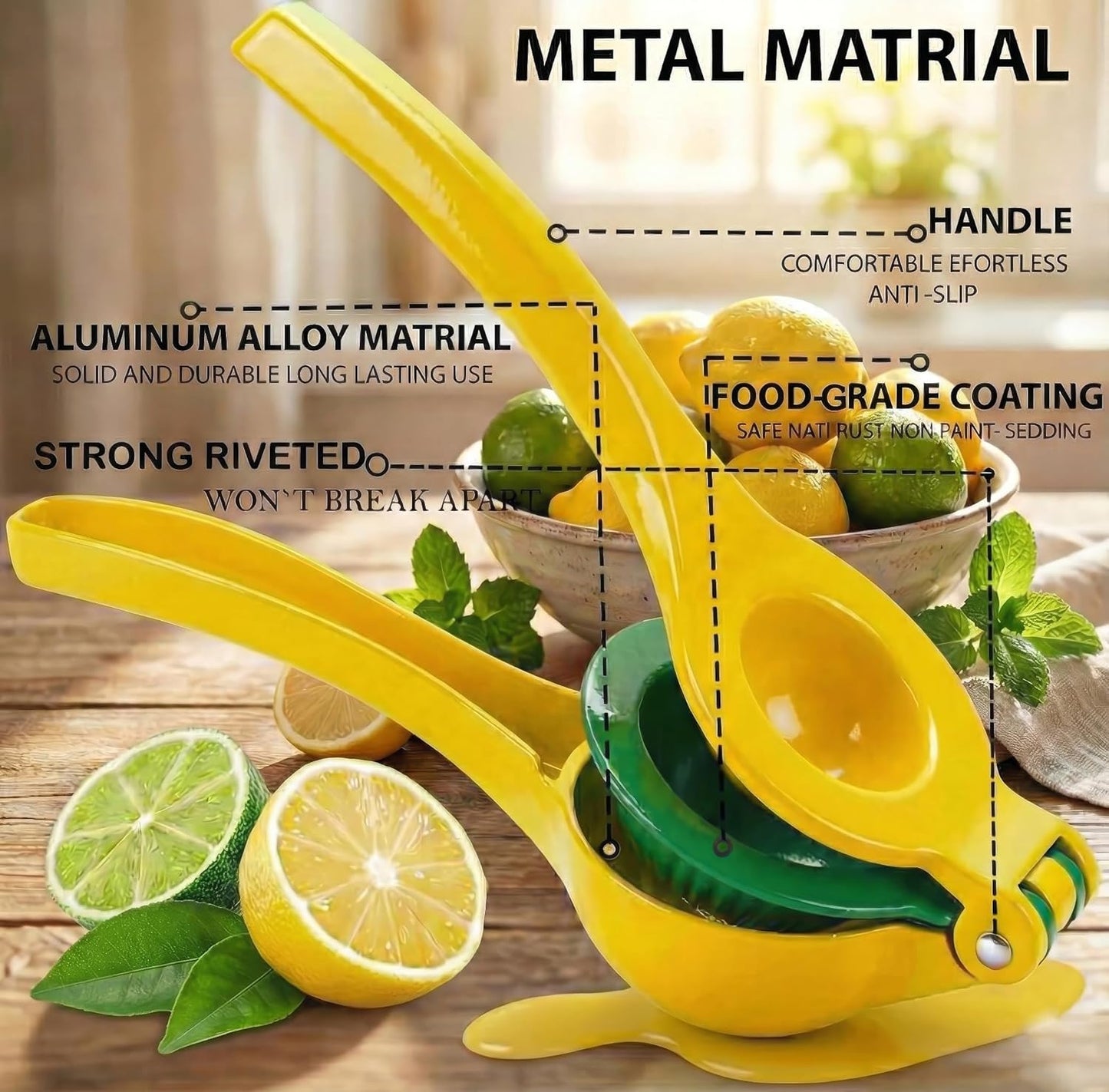 Metal 2-in-1 Lemon Squeezer - Heavy-Duty Manual Citrus Juicer & Zester for Lemons, Limes, Oranges - Easy to Clean Kitchen Gadget