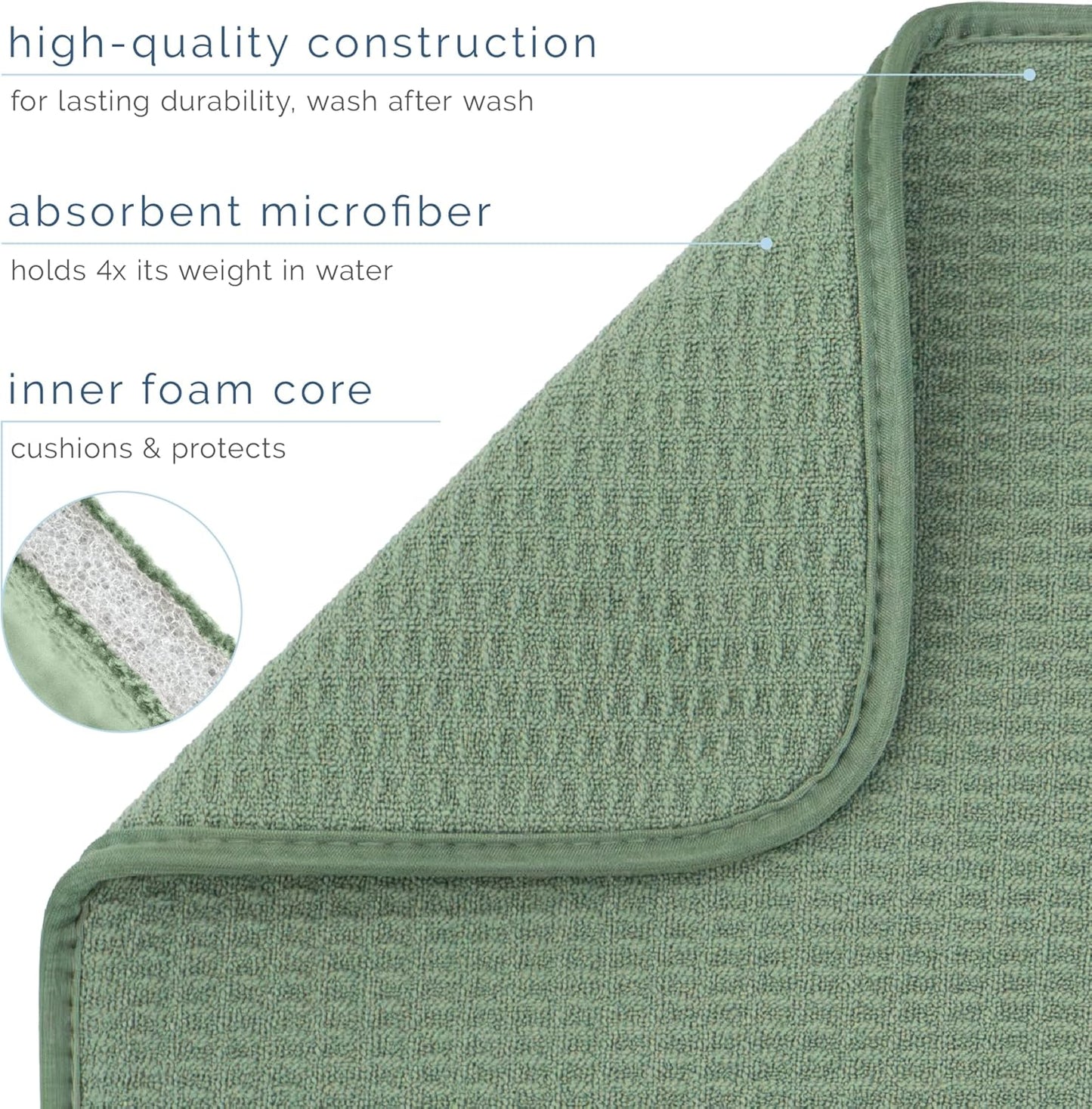 S&T INC. Dish Drying Mat - Absorbent Microfiber Kitchen Counter Pad, 16” x 18”, Large Sage Green