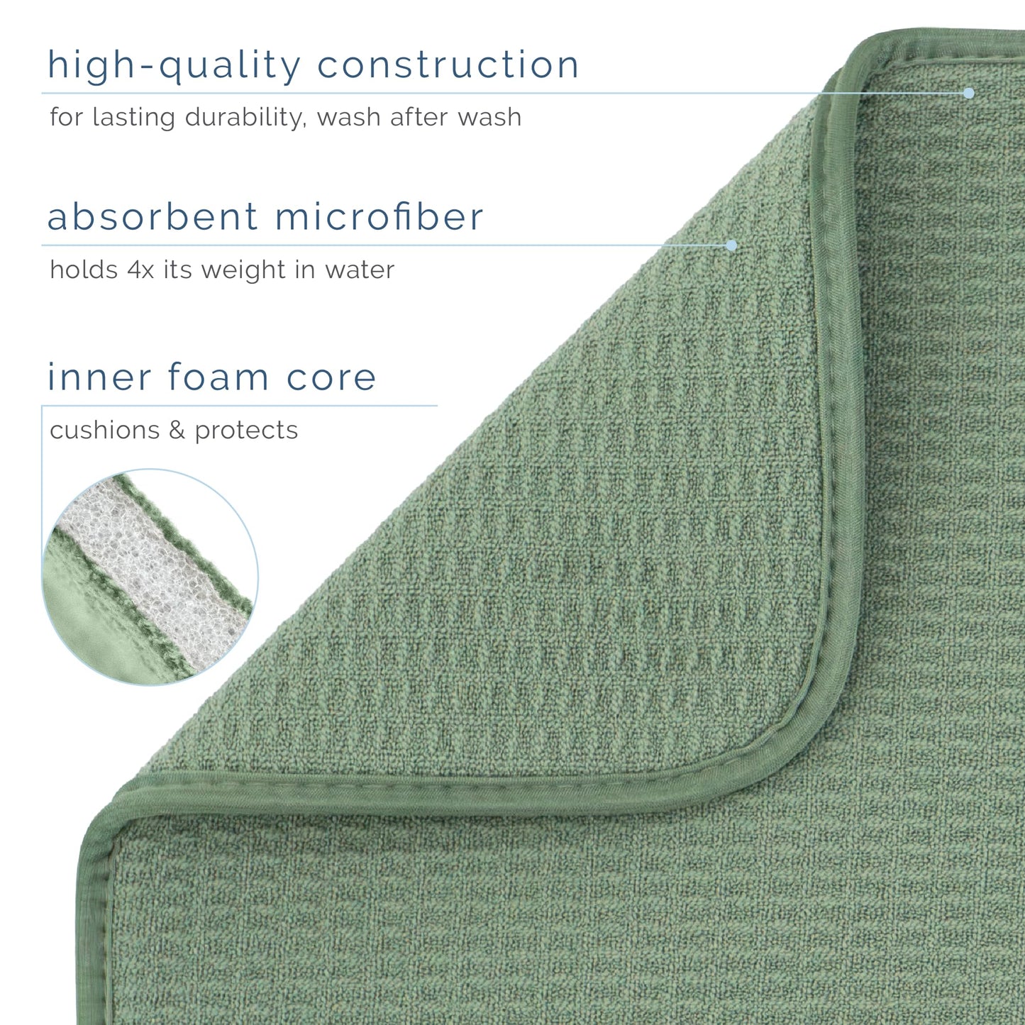 S&T INC. Dish Drying Mat XL, 18” x 24”, Absorbent Microfiber Kitchen Counter Mat, Dish Drying Pad for Dishes, Utensils, Pots and Pans, Extra Large, Sage Green