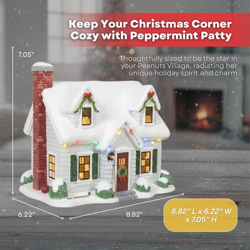 Department 56 Peanuts Christmas Village Peppermint Patty House - Lighted Ceramic Holiday Display, 7.05”