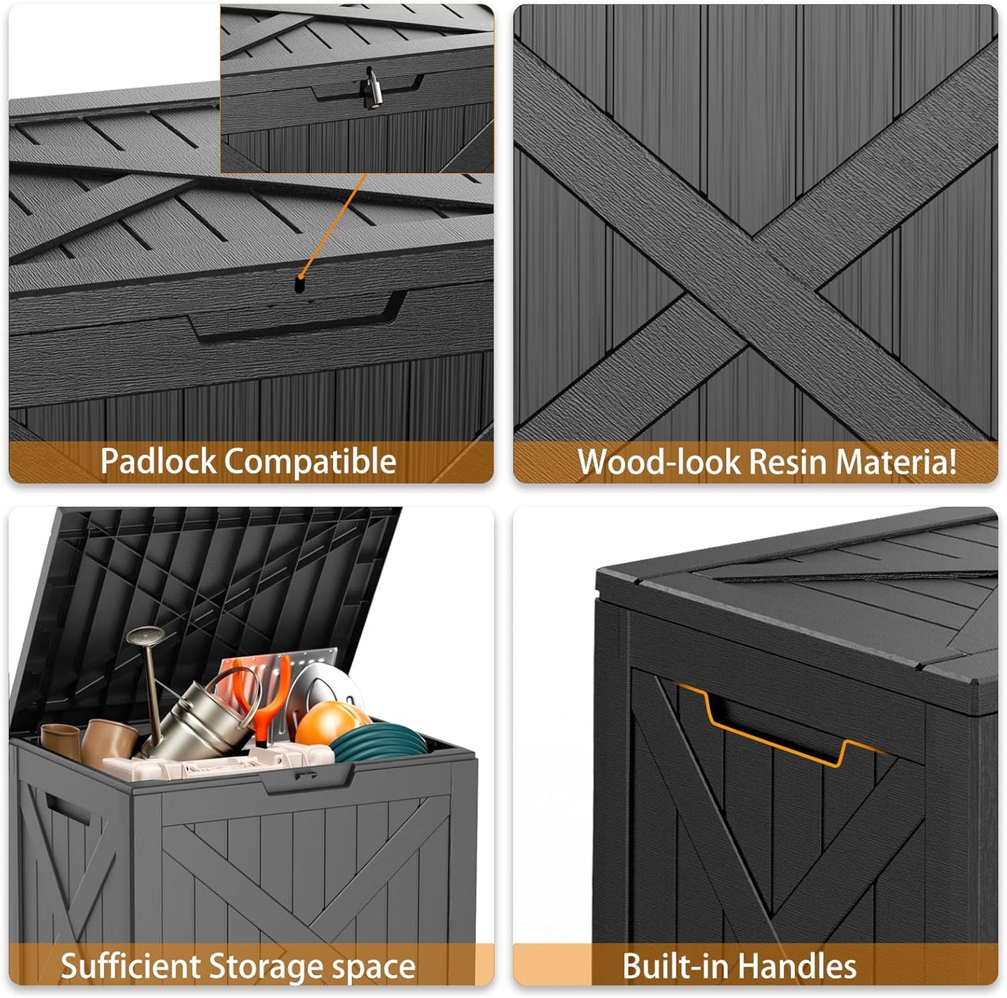Regine Switzerland 32 Gallon Outdoor Deck Box - Lockable Waterproof Storage for Garden Tools & Cushions | Black