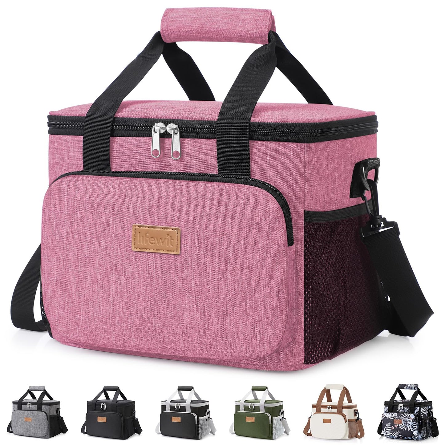 Lifewit Medium Lunch Bag, Insulated Lunch Box, Soft Cooler Cooling Tote for Adult Men Women, Pink 12-Can (9L)