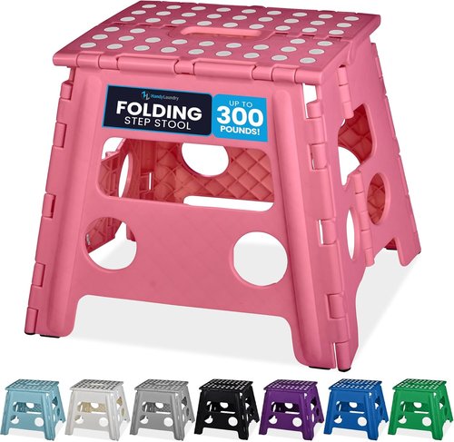 Handy Laundry Folding Step Stool - Lightweight & Sturdy for Adults and Kids - Easy One-Flip Design | Pink - 13 Inch