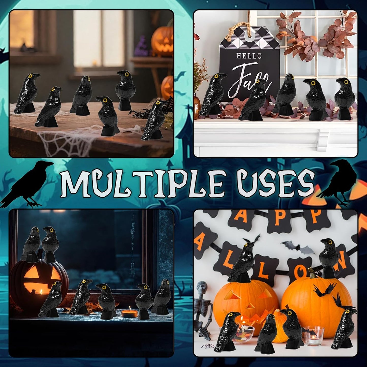 Skiennix Miniature Crows Figurines - 35 Pcs Black Raven Resin Animals for Halloween Decor
