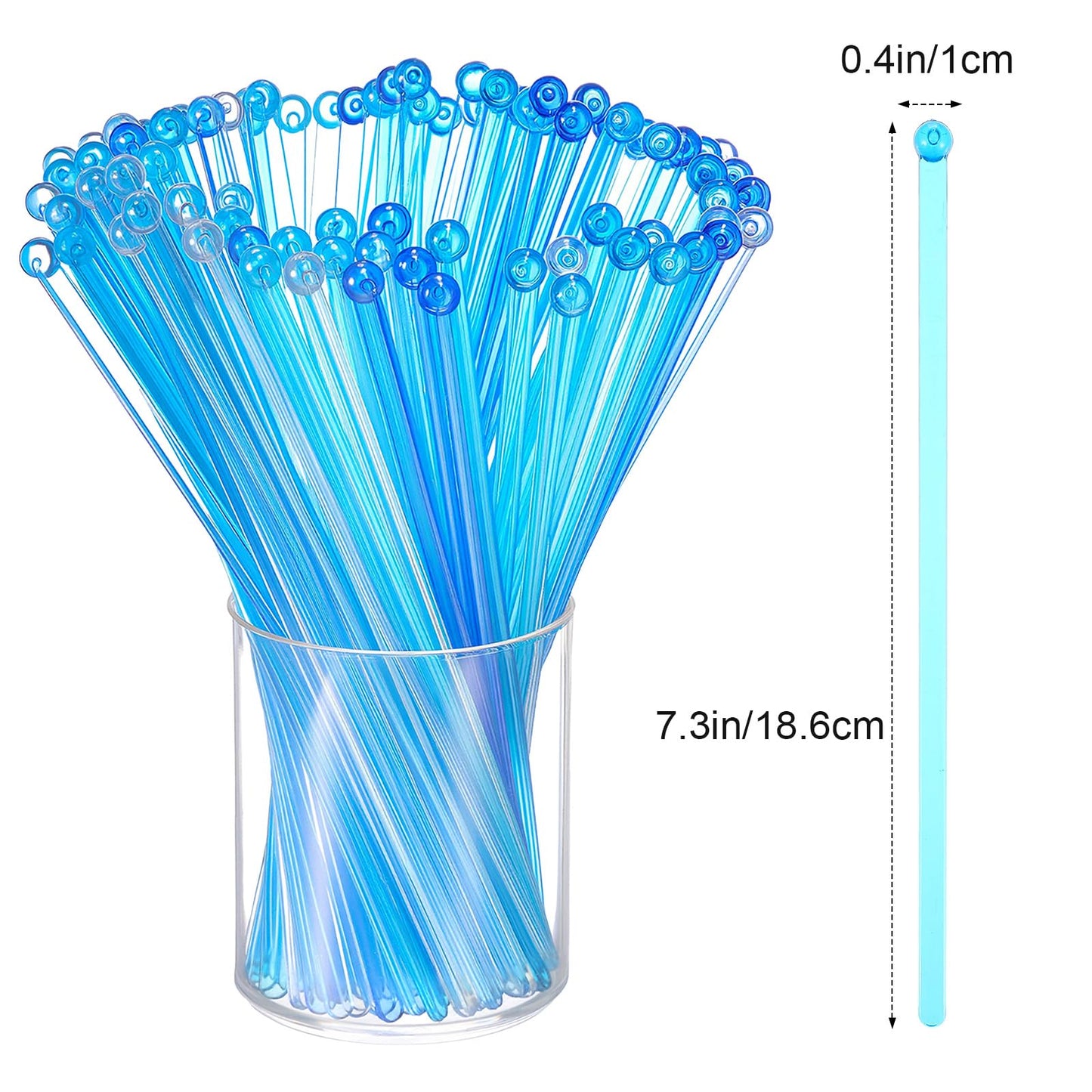 Mudder 100 Pieces Disposable Plastic Round Top Crystal Swizzle Sticks (Gradient Blue)