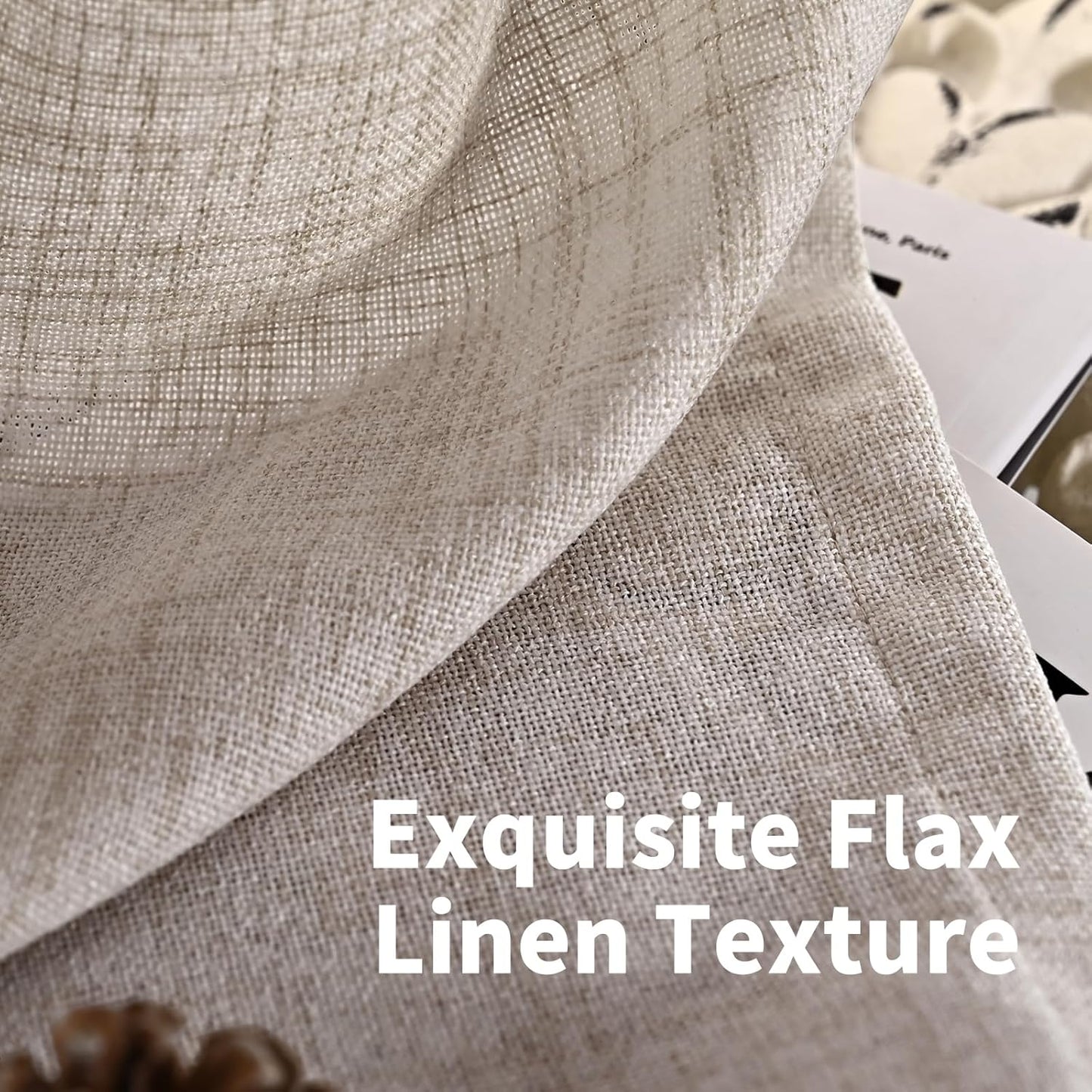 YoungsTex Natural Linen Curtains - 63 Inch Light Filtering Drapes | Beige Semi-Sheer Textured Panels (2 Pack)