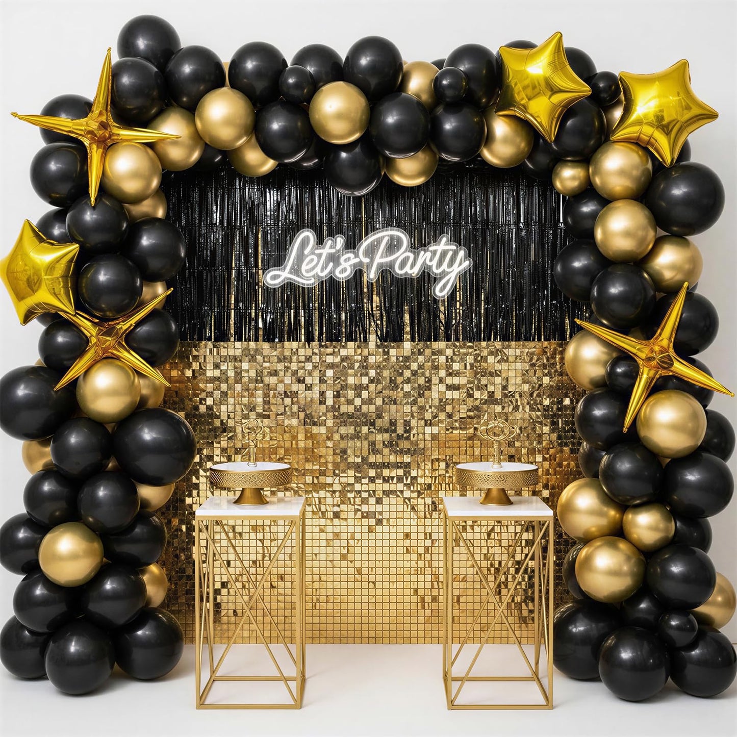 RUBFAC Black and Gold Balloons, 2026 Graduation Decorations 130pcs Black Metal Gold and Metallic Confetti Balloons Arch Kit for Class Decorations Retirement Party Wedding Birthday Anniversary