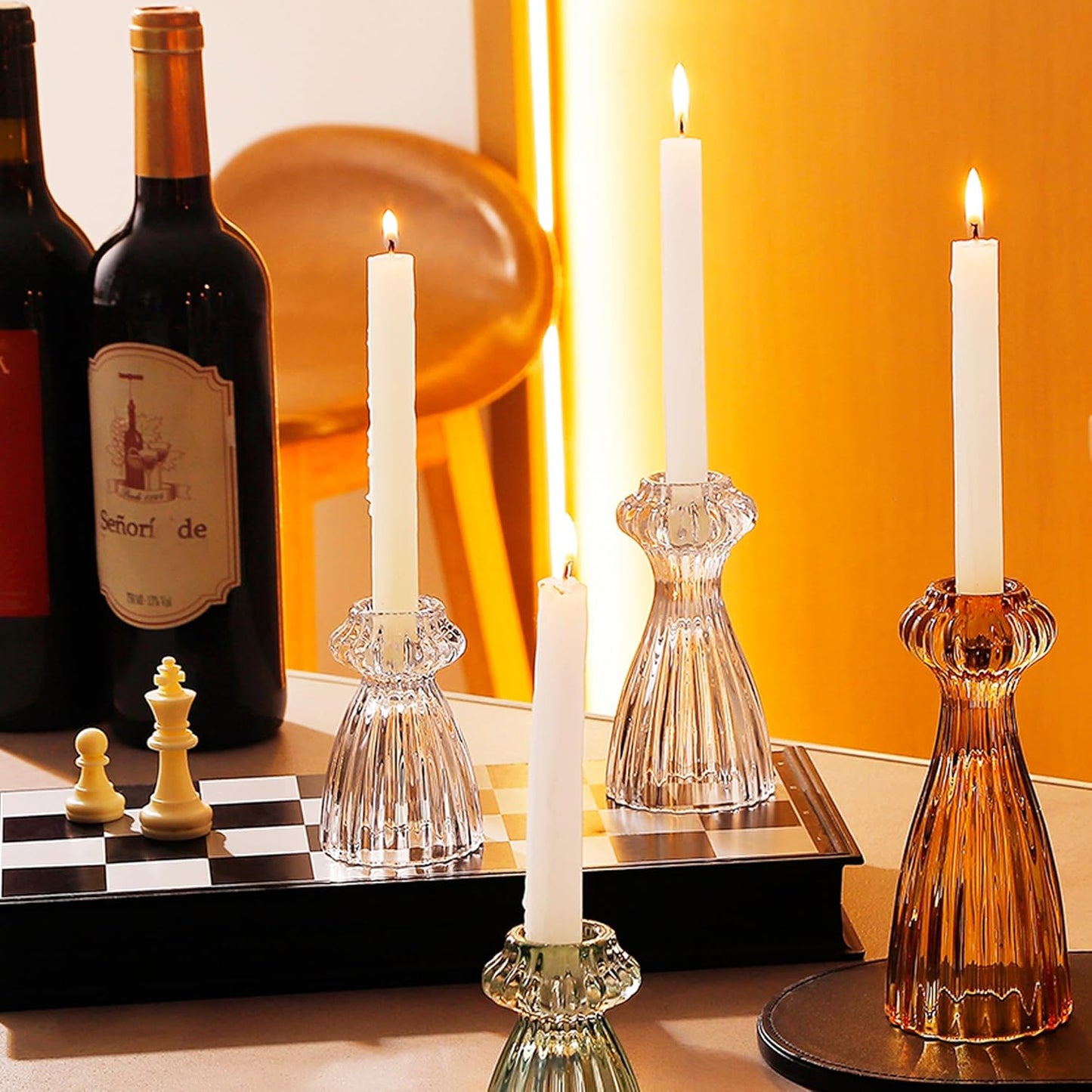 Lysenn Glass Candle Stick Holder Set of 3 - Elegant Taper Holders for Romantic Ambiance | Clear Decor