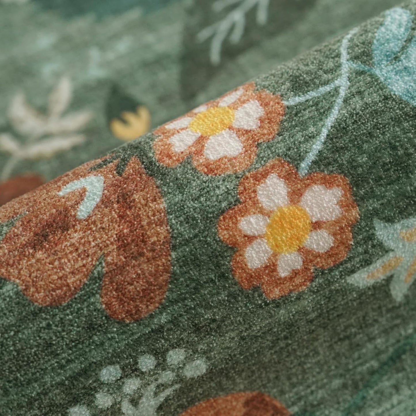 Skiennix Washable 3x5 Entryway Area Rug - Ultra Soft Low Pile Carpet with Non-Slip Backing | Floral Green Design