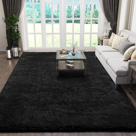 Ophanie Black Area Rug - Fluffy Shaggy 5x7 Carpet for Living Room & Bedroom Decor