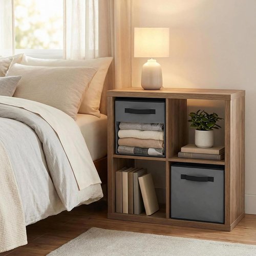 DECOMOMO Storage Bins - Fabric Cube Storage with Window for Shelves | 11" Grey (Set of 6)