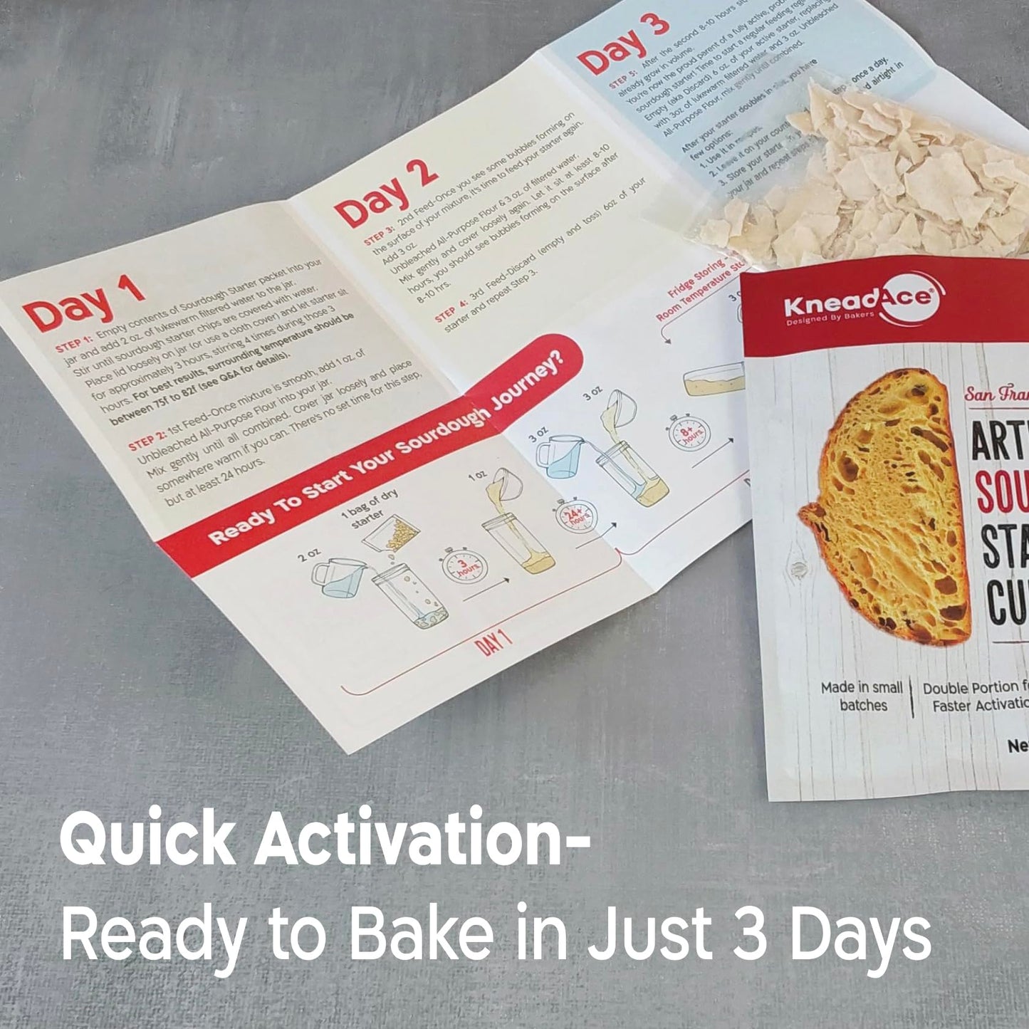 KneadAce Sourdough Starter Culture – Fast-Activating Natural Wild Yeast for Homemade Bread – Dehydrated Sourdough Starter for Baking Artisan Loaves, Easy to Use & Perfect for Beginners