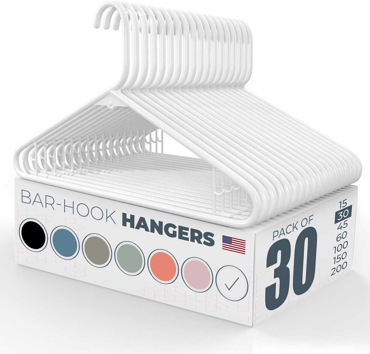 Neaties Plastic Hangers - 30 Pack | Durable 6lb Capacity Clothes Hangers with Strap Hooks - White