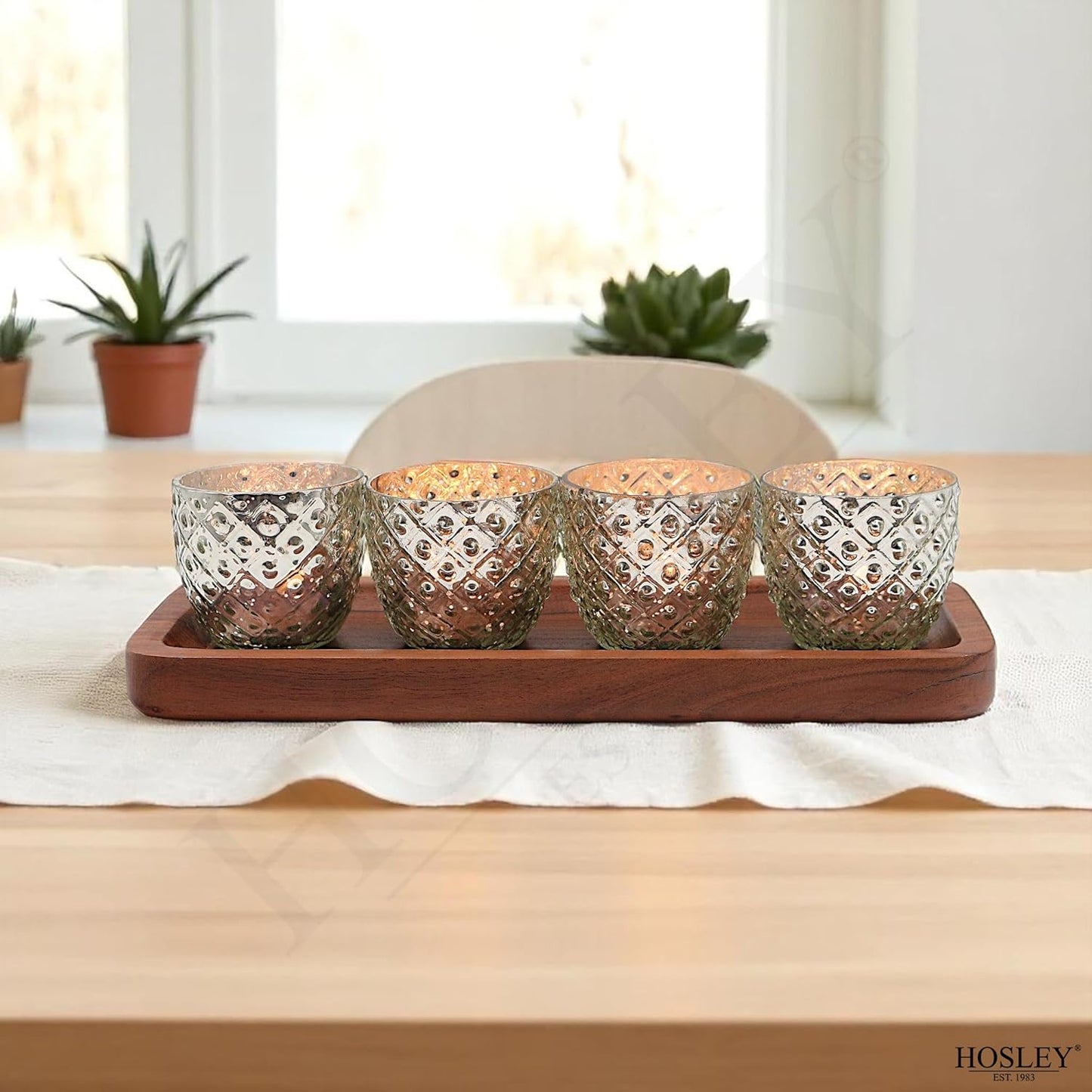 Antique Silver Glass Votive Tealight Candle Holders - Set of 6, 2.75" Diameter for Weddings & Events