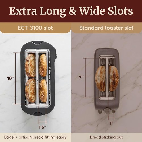 Elite Gourmet ECT-3100 4-Slice Toaster - Extra Wide Slots for Bagels & Sourdough | 6 Browning Settings | Stainless Steel