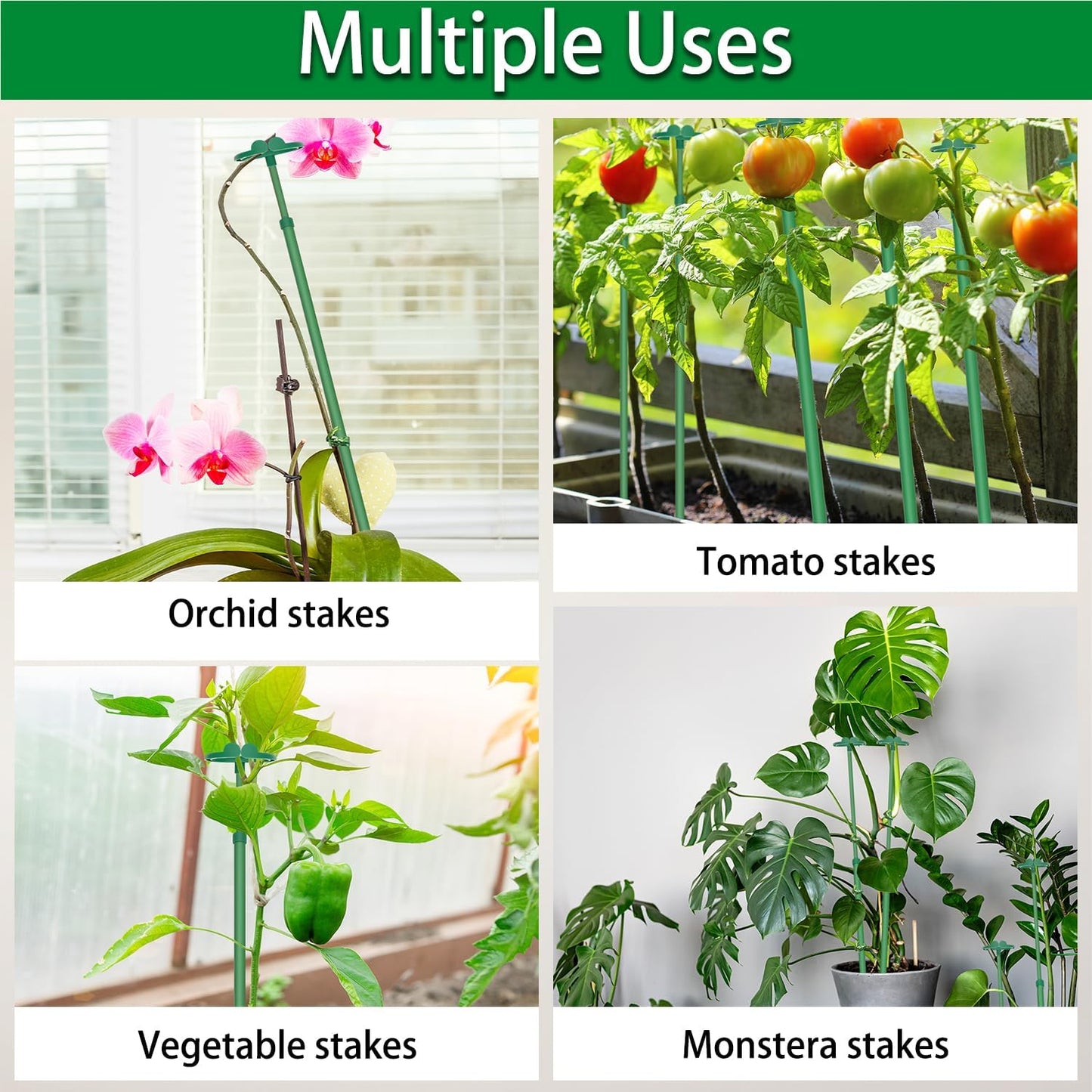 Skiennix Extendable Plant Stakes - Adjustable Support from 17.9" to 42.3" | 3-Pack for Indoor/Outdoor Use