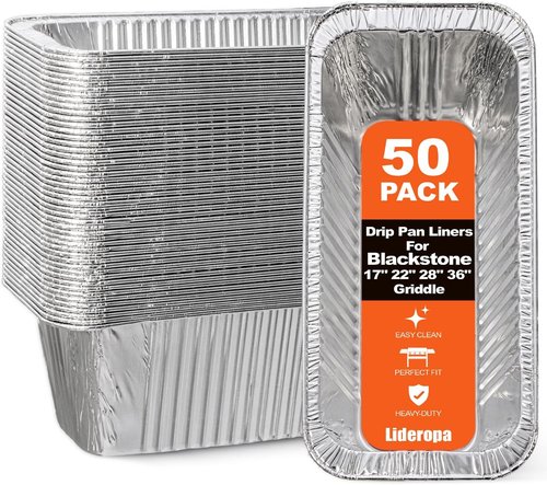 Blackstone 50-Pack Grease Cup Liners - Heavy-Duty Aluminum Foil Drip Pans for 17-36 Inch Griddles | Disposable & Mess-Free