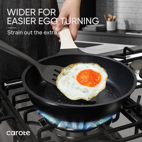 CAROTE Kitchen Utensil Set | 10-Piece Heat Resistant Silicone for Nonstick Cookware - Dark Grey, Odorless Spatula & Turner