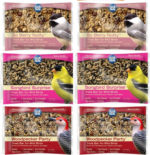 Blue Seal Suet Treat Bars for Wild Birds - No Mess Suet Feed for Woodpeckers & Cardinals | 8 oz Variety Pack of 6