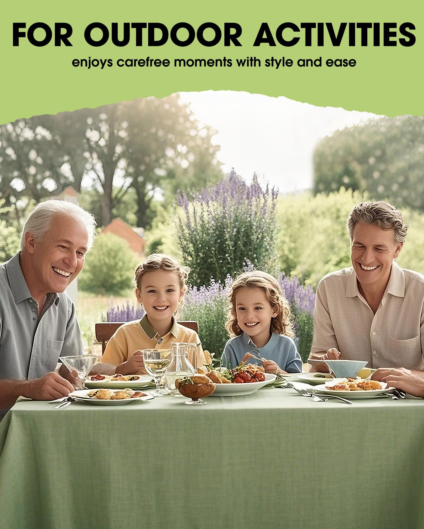 Pureegg Rectangle Linen Tablecloth Waterproof & Stain Resistant, Wrinkle-Free Table Cloth Adds Elegance and Protection, Ideal for Dining, Party, Wedding and Outdoor, 60 x 84 Inch, Sage Green