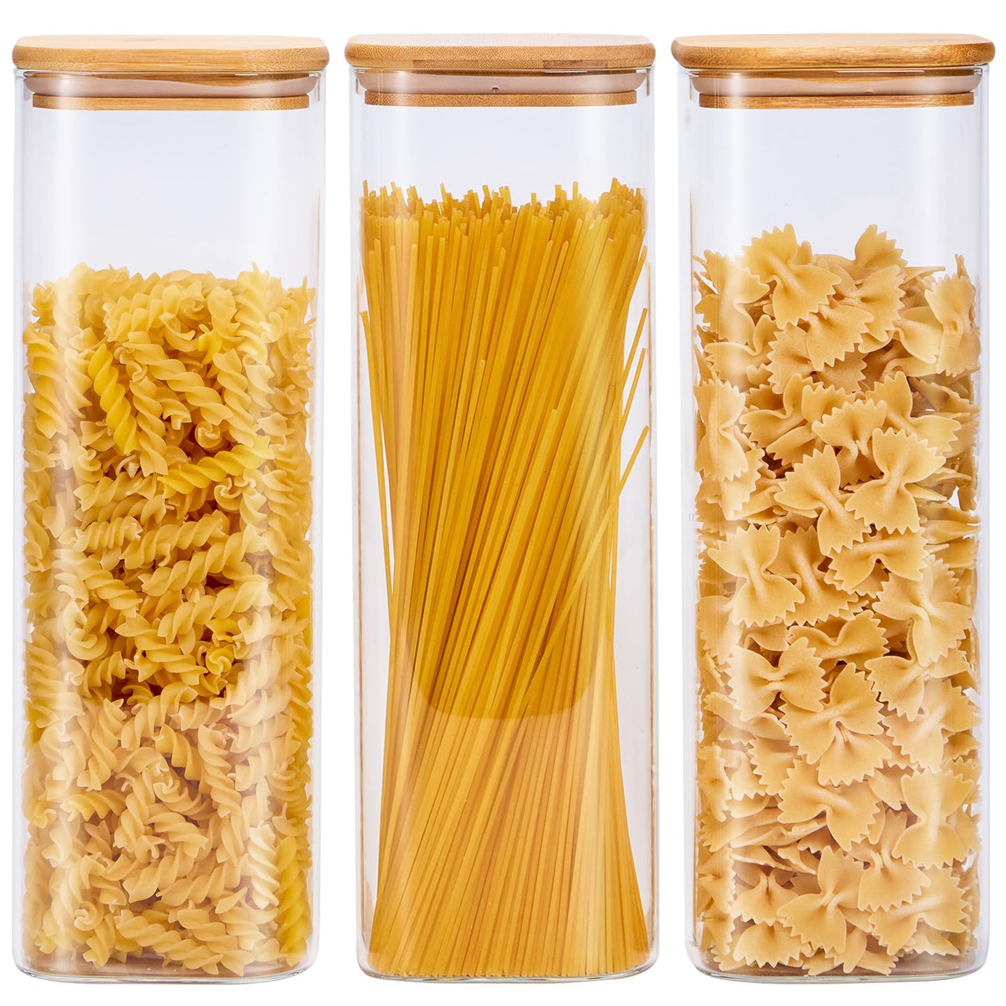 Spreccio Square Glass Food Storage Jars with Lids 2.47 Qt [Set of 3], Perfect for Pasta, Cookies, Nuts, Coffee, Cereal, Flour, Organize Your Kitchen and Pantry with BPA-Free Glass Jars with Canisters