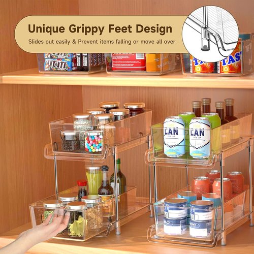 HIHEGD 2-Tier Bathroom Organizer - Clear Under Sink & Pull-Out Cabinet Storage Solution