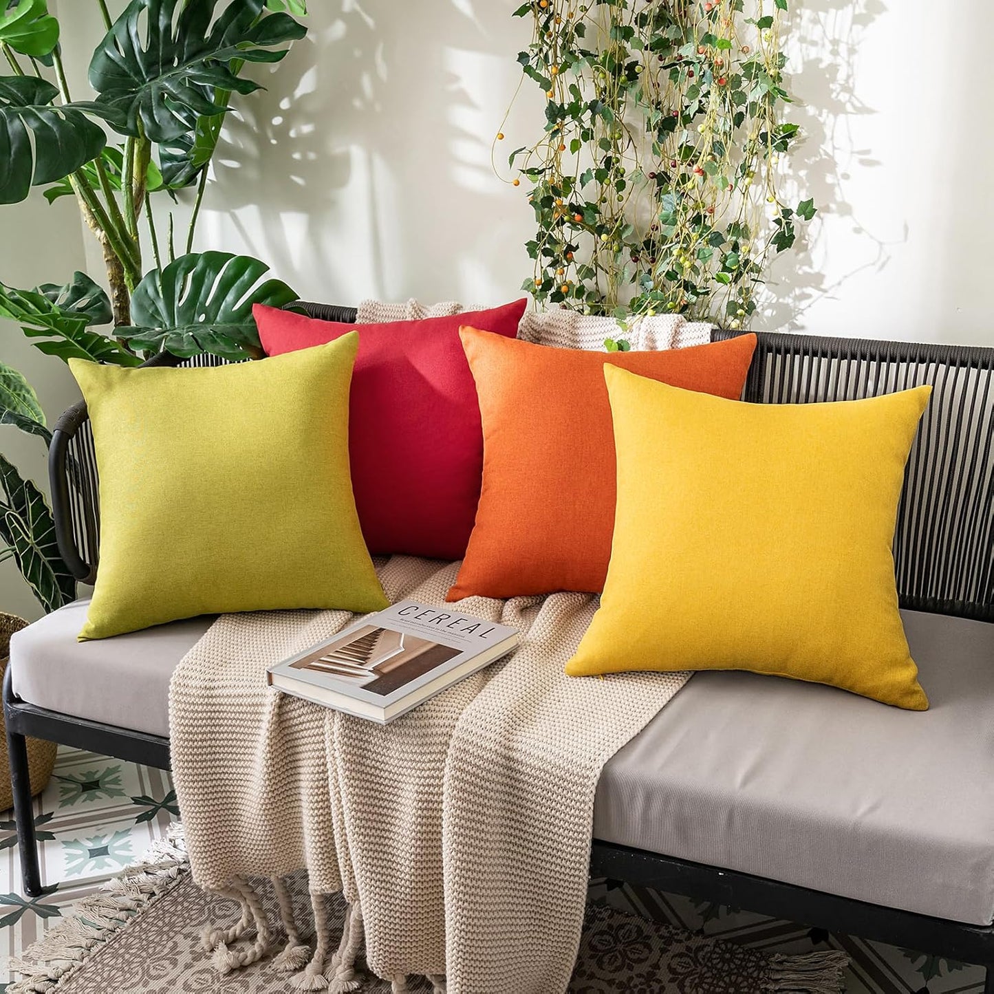 MIULEE Decorative Outdoor Throw Pillow Covers - Waterproof Polyester Cushion Cases | 20x12 Inch Mustard Yellow (Pack of 2)