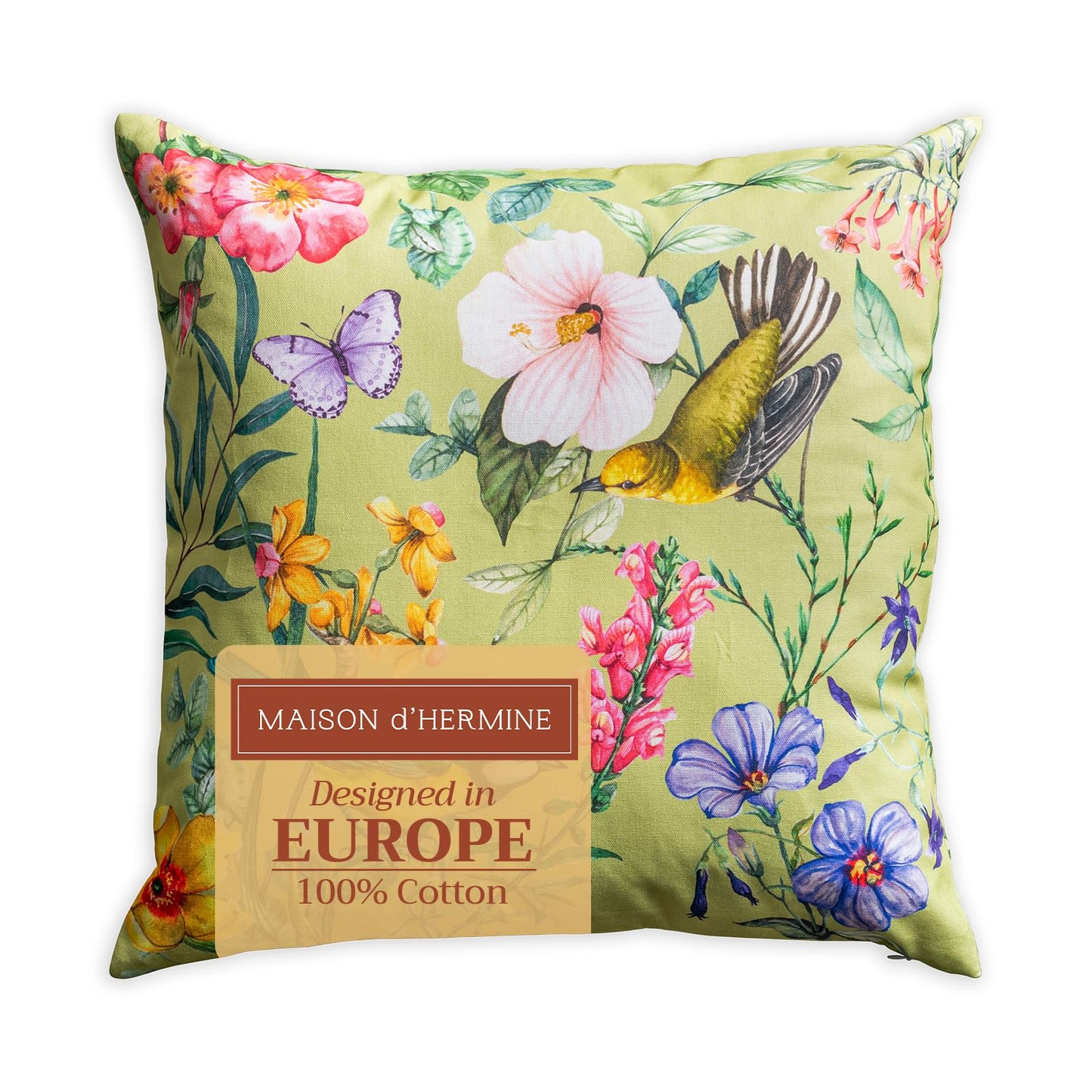 Maison d' Hermine Decorative Pillow Covers 18 x 18 inch Square 100% Cotton Throw Pillow Covers with Invisible Zipper for Living Room Couch Chair Sofas Gifts for Mothers Day - Hesperides - Oiseaux