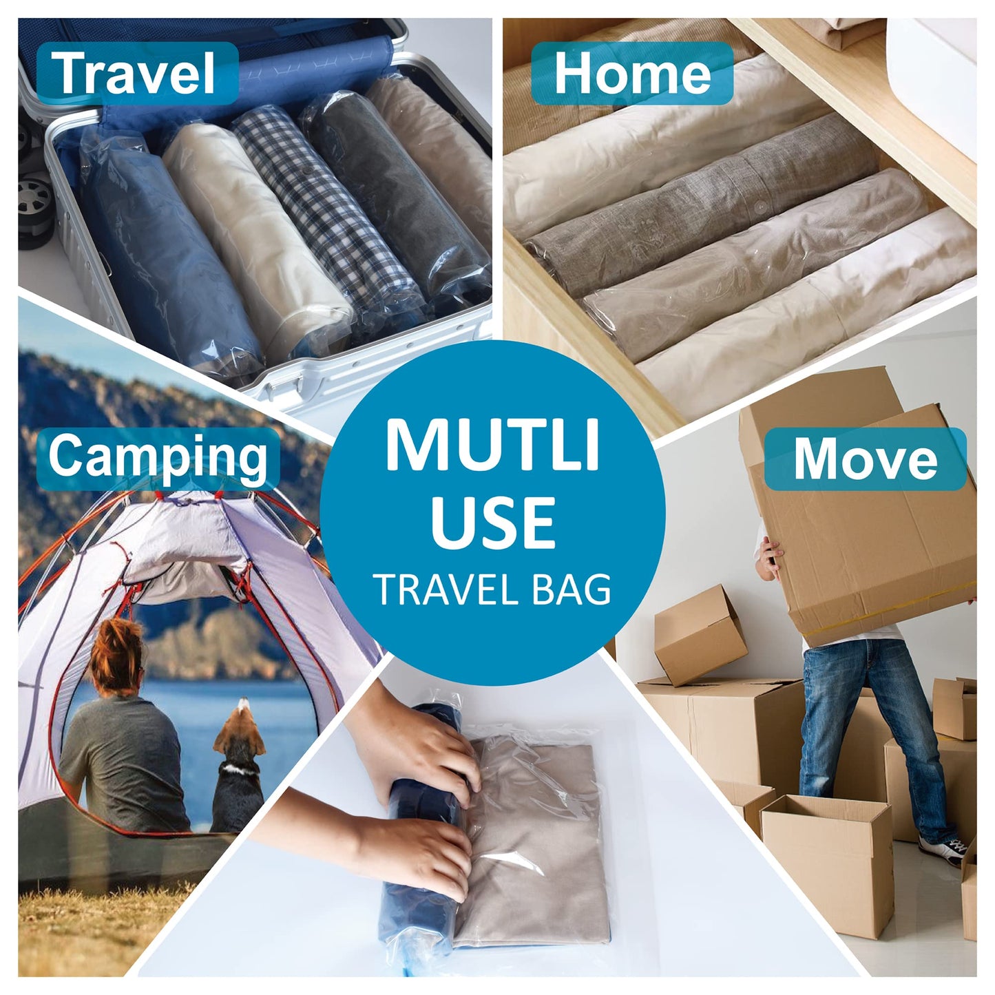 Cozy Essential Compression Bags for Travel - Travel Essentials - 24 Pack Space Saver Bags - No Vacuum Needed - Compression Packing Bags for Cruise Accessories