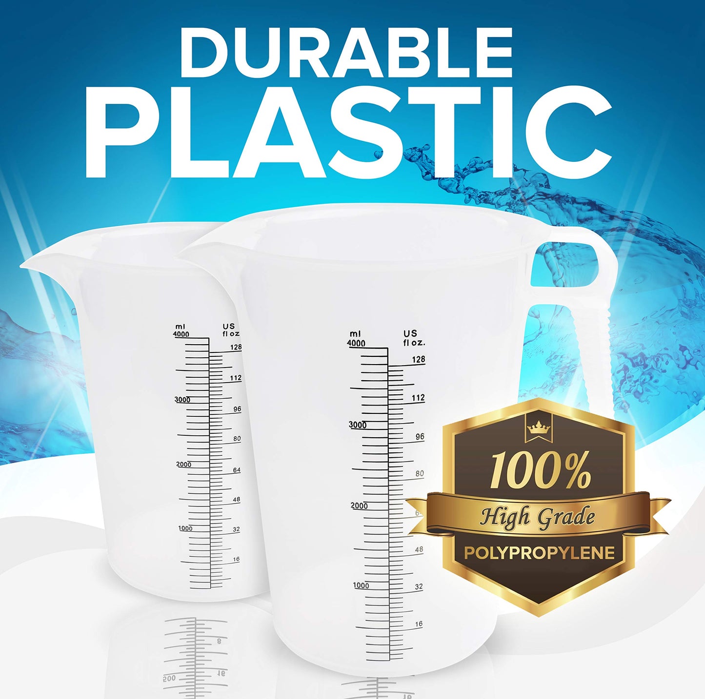 ACCUPOUR 128oz (1 gallon) Measuring Pitcher, Plastic, Multipurpose - Great for Oil, Chemicals, Pool and Lawn - Ounce (oz) and Milliliter (mL) Increments (4000 mL)