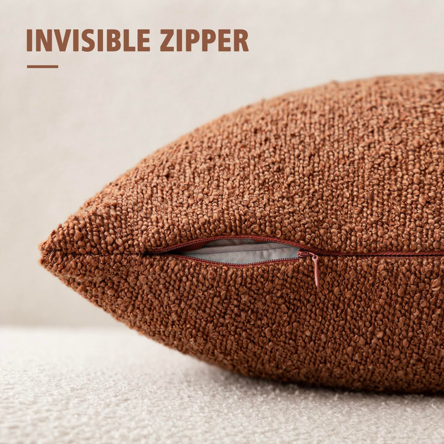 Foindtower Decorative Textured Boucle Throw Pillow Covers Accent Solid Lumbar Pillow Cases Soft Cozy Couch Cushion Case for Chair Sofa Bedroom Living Room Home Decor 12x20 Inch,1PC,Burnt Orange Hazel