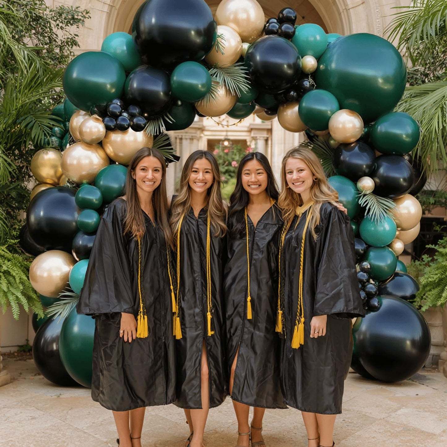 Green Black Gold Balloon Arch Kit - 119 PCs Double Stuffed Emerald Dark Green and Black Metallic Glod Balloons Arch for Wedding Graduation Birthday Jungle Prom Party Decorations