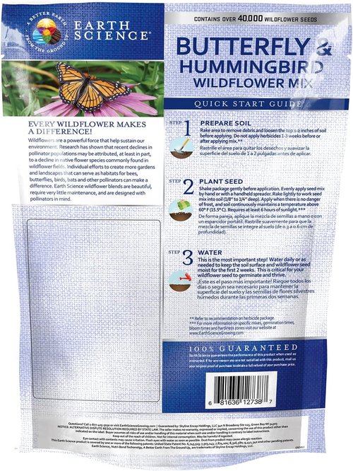 Earth Science Wildflower Seed Blend - Attract Bees, Butterflies & Hummingbirds - 4oz Non-GMO