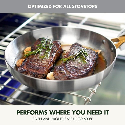 GreenPan Stainless Steel Tri-Ply Reserve 8” Frying Pan | Induction & Oven Safe, Dishwasher Safe, Gold Handle