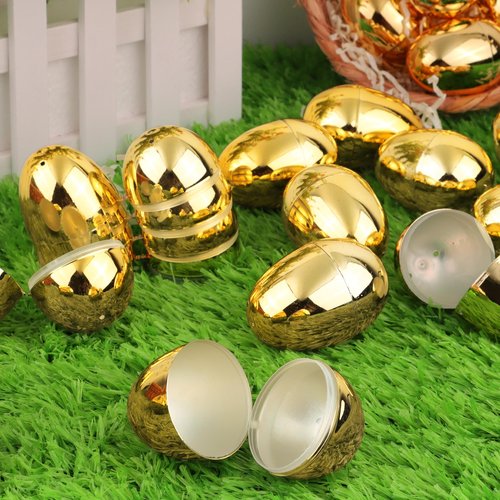 Envotek 36 Pack Gold Easter Eggs, 2.4 Inch Metallic Plastic Empty Golden Eggs Fillable for Easter Eggs Hunt, Easter Basket Stuffers Fillers, Classroom Prize Supplies, Filling Treats and Party Favors