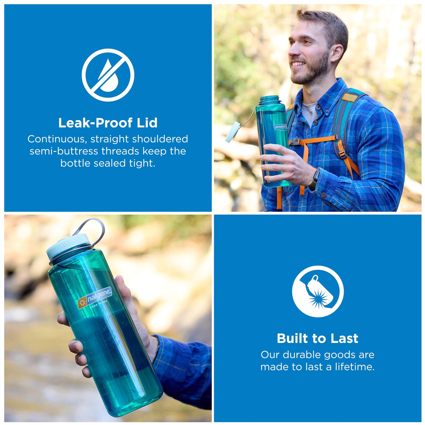 Nalgene 48 oz Wide Mouth Silo Water Bottle | BPA-Free, Durable & Leak Proof, Large & Lightweight for Hiking, Gym & Sports, Grey